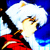 Two anime-style characters in a split- composition, one with white hair and red clothing on the left, another with dark hair and blue-and-white attire on the right