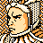 Pixelated static icon of a historical figure with light skin, black hair, and orange accents in the background pattern.