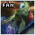 Pixelated image with 'FAN' text in top-left, abstract green and blue background with red and yellow accents.