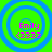 Four identical circular icons with concentric blue rings on a bright green background, each displaying pink text "Emily" above "G555".