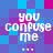 Pixelated text "you confuse me" on a blue and purple checkered background with four dots below the text.
