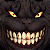 A 50x50 pixel animated buddy icon featuring a black cat's face with glowing yellow eyes and sharp teeth on the left, transitioning to green text reading "Original Icons .com" on a dark green background on the right.