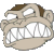 Pixelated cartoon face with exaggerated expression, brown hair, and large white teeth on gray background.