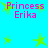 Bright cyan background with four instances of pink text reading "Princess Erika" surrounded by green star shapes, some stars partially overlapping the text.