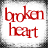 Red pixelated text reading 'broken heart' on a white background with gray border.