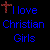 Blue text reading "I love Christian Girls" with red crosses on a black background, arranged in a pattern
