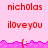 Pixelated red text on pink background with animated purple wave border; repeated 'nicholas' and 'iloveyou' in , two distinct animation states showing different gray placements