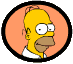 Five circular cartoon character icons with solid color backgrounds: Homer Simpson, Marge Simpson, Bart Simpson, Lisa Simpson, and Maggie Simpson in a two