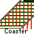 Animated sequence showing a green roller coaster car with 'WIPER' text, carrying two white spherical objects on orange seats against striped background.