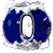 Animated sequence of a blue oval shape with white snow-like particles falling against a gray background, framed by a white and gray border.