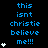 Blue pixelated text on black background reads "this isnt christie believe me!!!" with white star icons, arranged in a pattern