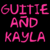 Pixelated pink text on black background reads "GUITIE AND KAYLA = BFF" with no visible motion or animation.