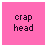 Three animated frames of a pink square icon with "crap head" text in pixelated font, each frame showing different text color combinations against the same background.