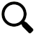 Black magnifying glass icon with white outline on gray background, circular lens and straight handle extending right.