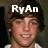 A pixelated image of a person with brown hair wearing a white shirt, showing two text variations above the head.