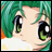 A 48x48 pixel buddy icon featuring a close-up of an anime-style character with green hair and large green eyes on the left, paired with stylized text reading "Anime IM" and "com" on a black background to the right.