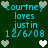 Pixelated digital image with cyan text and heart symbols on dark green background, showing repeated text and heart patterns.