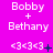 A static image with a bright pink background displays repeated text and symbols in white, including "Bobby + Bethany" and "<3<3<3" with varying small icons next to the heart symbols.