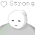 Pixelated character with white face and gray shirt appears in two , text above reads 'Strong' with heart symbols changing from hollow to filled