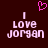 Pixelated pink text reads "I LOVE JORGAN" with a pink heart symbol above, displayed on a dark brown background.