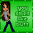 A 4-frame animated contact sheet showing a pixelated cartoon woman walking against a green background with the text "you smell like butt" in blocky letters.