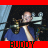Animated contact sheet showing 12 frames of a buddy icon with repeated text and character images against red background.