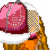 Pixelated cartoon character in orange bikini with pink accents and white floral top, wearing Santa hat, shown across three animation frames.