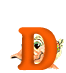 Orange letter D with cartoon duck head peeking from left side, multiple variations of duck mouth and eye expressions