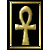 Four identical golden ankh symbols in black square frames with gold borders, arranged in a two-by-two on a gray background