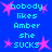 Blue background with cyan text reading "nobody likes Amber she sucks" and pink star shapes, arranged in a pattern