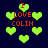 Dark blue background with scattered bright green pixelated hearts and repeated orange text "I LOVE COLIN" in blocky font.