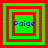 Four square display a green and red layered border with blue text reading 'Paige' in each, showing variations in the central layer's size and position