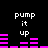 Black background with white text 'pump it up' repeated four times and pink audio equalizer bars in motion.