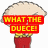 Animated cartoon character with large head, yellow shirt, red pants; first frame shows text overlay 'WHAT THE DUCE!' over the character's face.