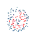 Animated pixel clusters in red and blue transition from dense circular forms to scattered particles, with red text 'FREE' appearing in the lower-right corner of the final frame.