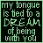 Two side-by-side pixelated text frames with green-on-black color scheme showing the phrase "my tongue is tied to a DREAM of being with you" where the word "DREAM" appears in larger stylized letters on the left frame and smaller standard letters on the right frame.