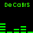 Green pixelated text and bar graphs on a black background, with repeated 'DeCaBrS' text and varying bar heights.