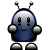 Blue oval-shaped robot with two antennae, smiling face, and four rounded feet on white background.