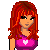 Pixel art contact sheet showing a red-haired female character in various poses with pink and black clothing, accompanied by text reading "Red have FUN! heads more" on a black background.