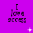 Purple background with repeated 'I love access' text and changing white pixel symbols across three