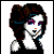 Pixelated character with brown hair in a high ponytail, purple eyeshadow, and black sleeveless top; text reads "Im a goth got a problem?".