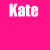 Six square display the name 'Kate' in white text on alternating bright pink and lime green backgrounds, with one gray