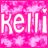 Animated pink background with white text 'Kelli' and a small heart above the letter 'i', transitioning to a larger, bolder version of the same text.