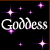 Animated contact sheet showing five frames of a buddy icon with 'Goddess' text and a cartoon woman in white lingerie against a starry background.