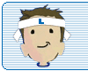 A cartoon character with brown hair and a white headband featuring a blue 'L' on a striped background, showing subtle facial expression changes across frames.