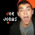 identical pixelated images showing a person with an orange cap, gray shirt, and black jacket against a black background, each labeled 'JOE JONAS' in white text above an orange heart
