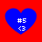 Four blue heart-shaped icons with white text and symbols on a red background, arranged in a