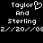 Pixelated text displays 'Taylor And Sterling' with a heart symbol replacing the 'o' in Taylor, repeated twice on black background.