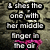A pixelated animation shows a figure in a pink top making hand gestures with text overlays changing across frames.
