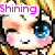 Pixelated anime-style character with blonde hair, blue eyes, and pink cheeks, displaying two expressions with text labels 'Shining' and 'Jewel' in pink font.